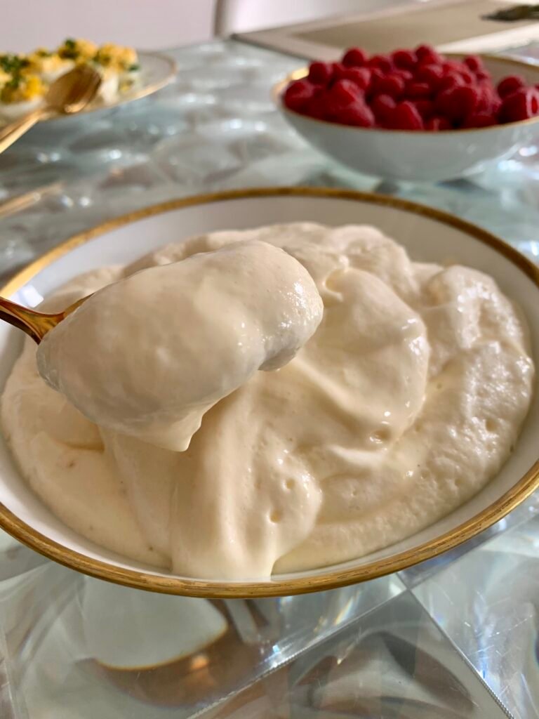 Mascarpone cream combined with yolks, whites and sugar 