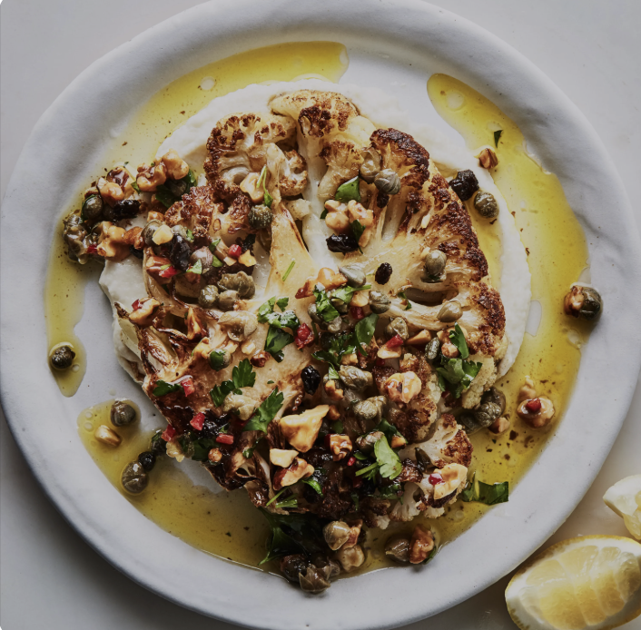 Golden Pan-Fried Cauliflower Steak Recipe with Tahini Dressing